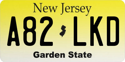 NJ license plate A82LKD