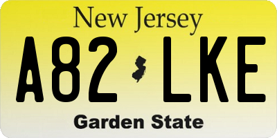 NJ license plate A82LKE