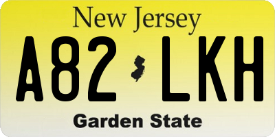 NJ license plate A82LKH