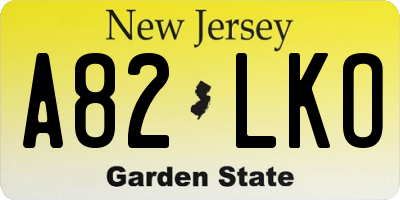 NJ license plate A82LKO