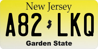 NJ license plate A82LKQ