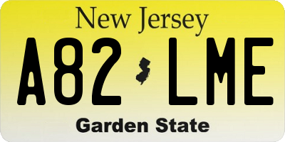 NJ license plate A82LME