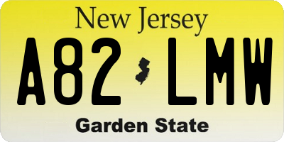 NJ license plate A82LMW