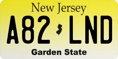 NJ license plate A82LND