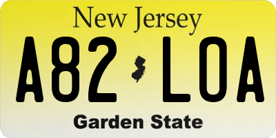 NJ license plate A82LOA