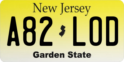 NJ license plate A82LOD