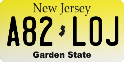 NJ license plate A82LOJ