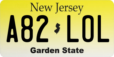 NJ license plate A82LOL