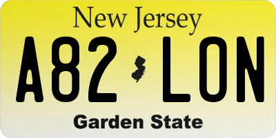 NJ license plate A82LON