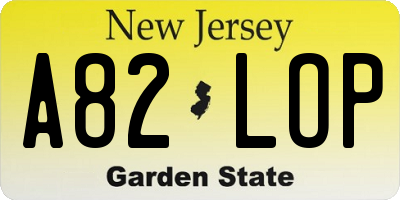 NJ license plate A82LOP