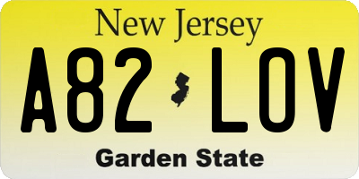 NJ license plate A82LOV