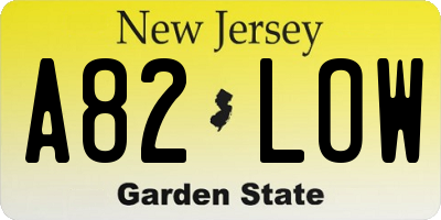 NJ license plate A82LOW