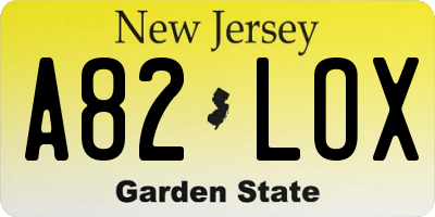 NJ license plate A82LOX