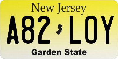 NJ license plate A82LOY