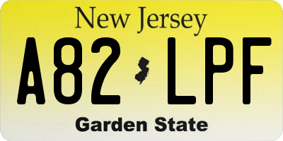 NJ license plate A82LPF