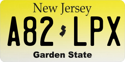 NJ license plate A82LPX