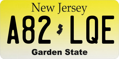 NJ license plate A82LQE
