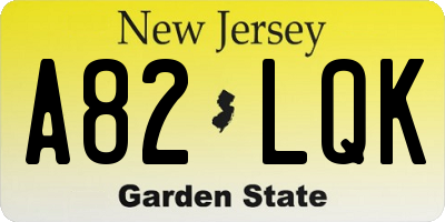 NJ license plate A82LQK