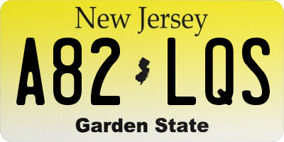 NJ license plate A82LQS