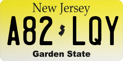 NJ license plate A82LQY