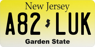 NJ license plate A82LUK