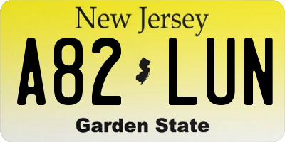 NJ license plate A82LUN