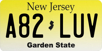 NJ license plate A82LUV