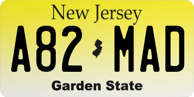 NJ license plate A82MAD