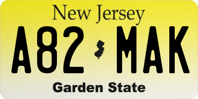 NJ license plate A82MAK
