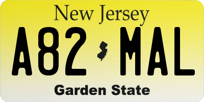 NJ license plate A82MAL