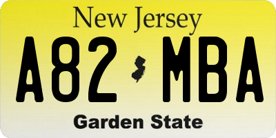 NJ license plate A82MBA
