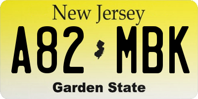 NJ license plate A82MBK