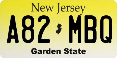 NJ license plate A82MBQ