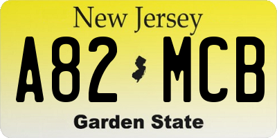 NJ license plate A82MCB