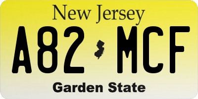 NJ license plate A82MCF