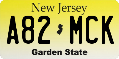 NJ license plate A82MCK
