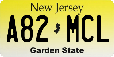 NJ license plate A82MCL