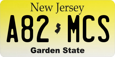NJ license plate A82MCS