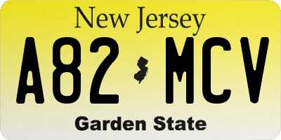NJ license plate A82MCV