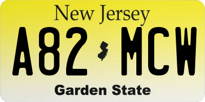 NJ license plate A82MCW