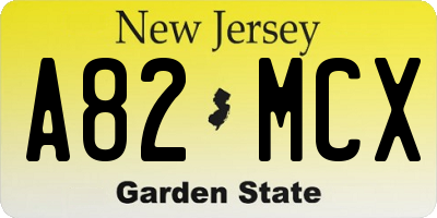 NJ license plate A82MCX