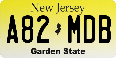 NJ license plate A82MDB