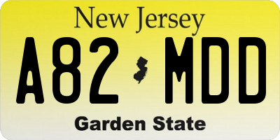 NJ license plate A82MDD
