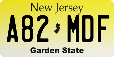 NJ license plate A82MDF