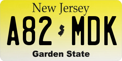 NJ license plate A82MDK