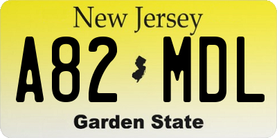 NJ license plate A82MDL