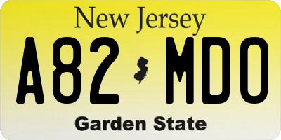 NJ license plate A82MDO