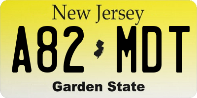 NJ license plate A82MDT