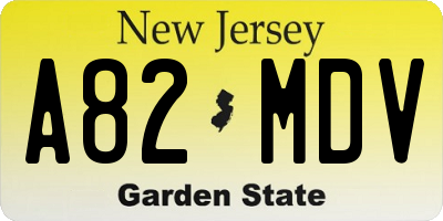 NJ license plate A82MDV