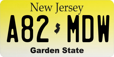 NJ license plate A82MDW